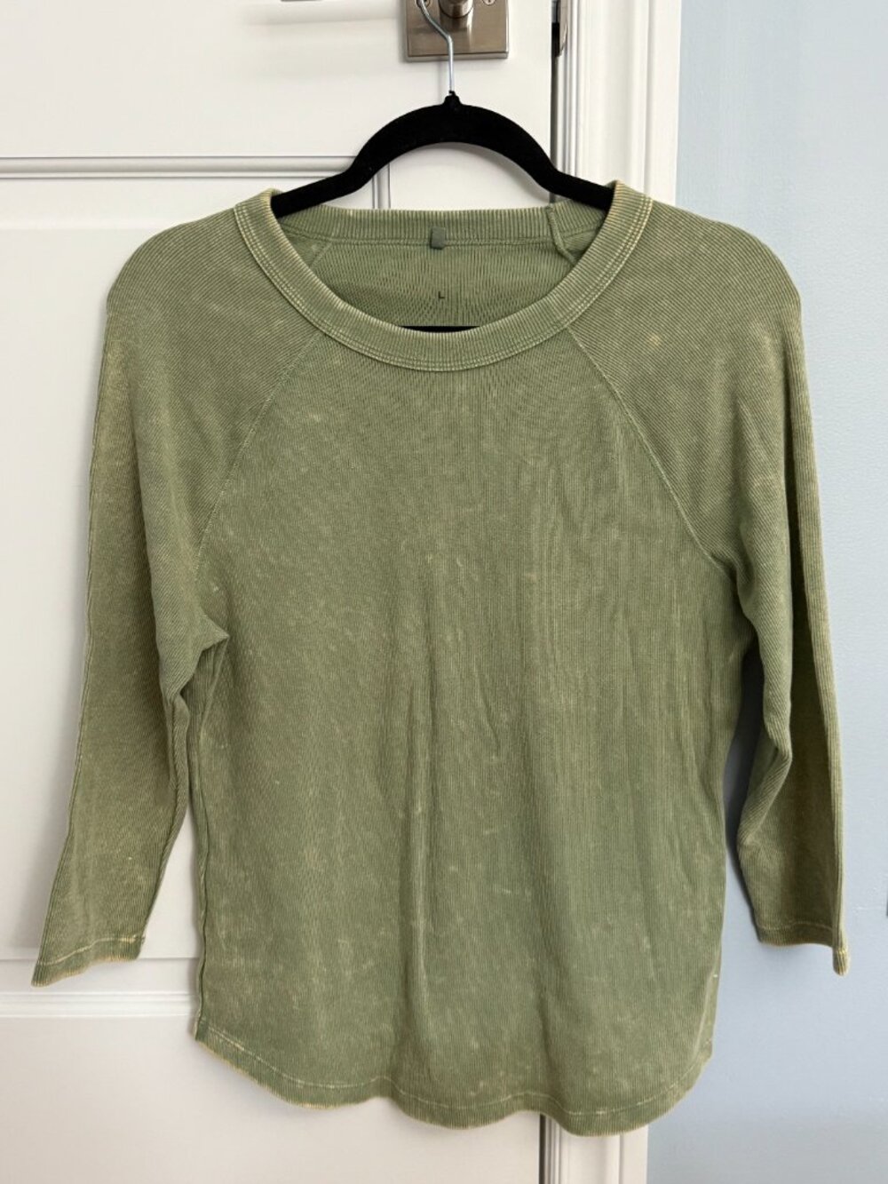 Olive Green Ribbed Long-Sleeve Top
